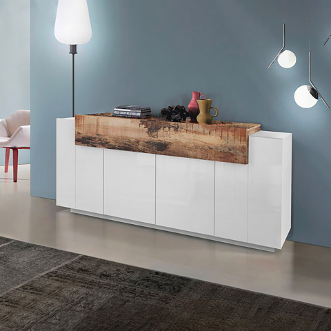Design-Sideboard weiß Holz 200 cm, 4 Türen, Corona Side Aktion
