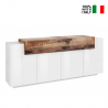 Sideboard 200cm weiß und Holzdesign mit Türen und 4 Fächern Corona Side