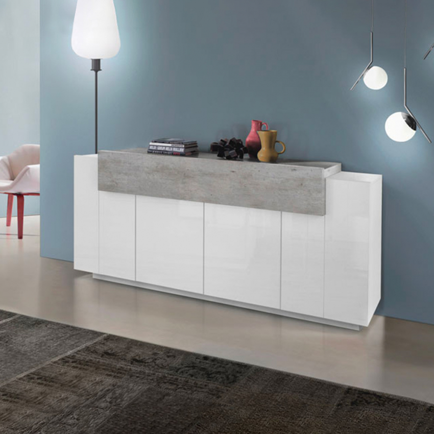 Wohnzimmer Sideboard 200cm mit Türen und 4 Fächern Weiß und Grau Corona Side Wohnzimmer Sideboard 200cm mit Türen und 4 Fächern Weiß und Grau Corona Side