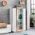 Moderne Design-Vitrine aus Hochglanz-Weiß und Holz für Wohnzimmer Corona Aktion