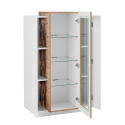 Moderne Design-Vitrine aus Hochglanz-Weiß und Holz für Wohnzimmer Corona Sales