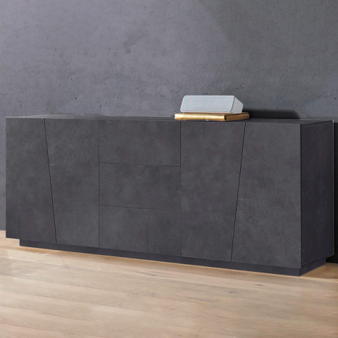 Küchen- und Wohnzimmer-Sideboard 220cm mit 2 Fächern und 3 Schubladen in Schiefer-Design Vega Side Aktion
