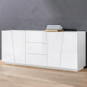 Weiße Küchen- und Wohnzimmerschrank Vega Side 220 cm mit 2 Fächern und 3 Schubladen Aktion