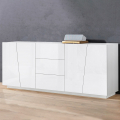 Weiße Küchen- und Wohnzimmerschrank Vega Side 220 cm mit 2 Fächern und 3 Schubladen Aktion