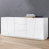 Weiße Küchen- und Wohnzimmerschrank Vega Side 220 cm mit 2 Fächern und 3 Schubladen Aktion