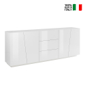 Weiße Küchen- und Wohnzimmerschrank Vega Side 220 cm mit 2 Fächern und 3 Schubladen Verkauf