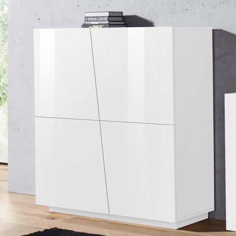 Sideboard Wohn- und Esszimmer 120cm 2 Türen 4 Regalböden Hochglanz Weiß Vega Home Aktion