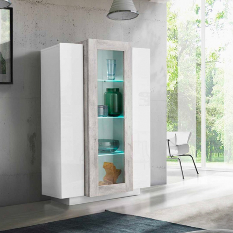 Design Wohnzimmer-Vitrine 120 cm glänzend weiß grau Corona Aktion