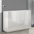 Sideboard Modernes Design 3 Türen Glänzend Weiß Ping White M
