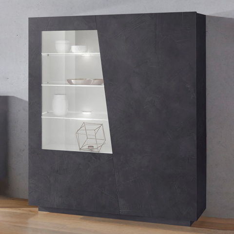 Moderne Anrichte mit Vitrinenregal 120x43 cm im Design Schiefer Vega Bias Aktion