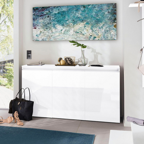 Sideboard 3 Türen 150cm glänzend weiß Eingangshalle Wohnzimmer Magic Lawe Aktion