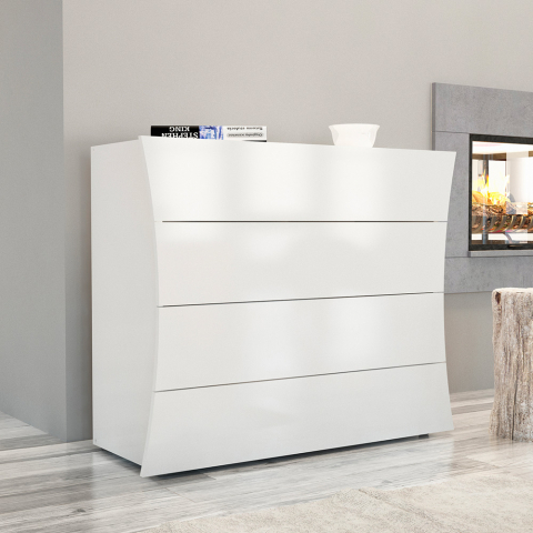 Designer-Kommode Schlafzimmer 4 Schubladen Hochglanz Weiß Arco Draw Aktion