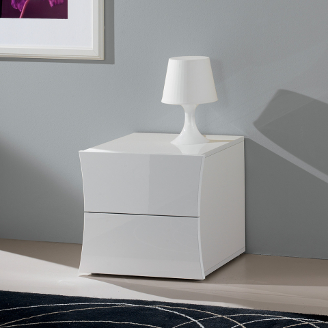 Design Nachttisch in Hochglanz Weiß, 2 Schubladen, Schlafzimmer, Arco Smart Aktion