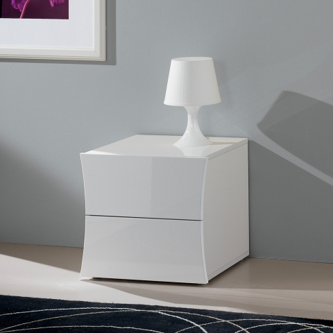 Glänzend weißer Nachttisch mit 2 Schubladen für Schlafzimmer Arco Smart