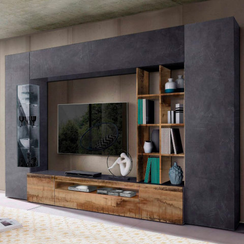 Wohnwand Ardesia Holz TV-Schrank Vitrine Hängeschrank Säule Egypt Oban Aktion