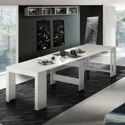 Ausziehbarer Konsolentisch Hochglanz Weiß 90x51-300cm Pratika White Aktion