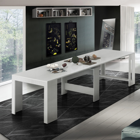 Ausziehbarer Tisch 90x51-300cm Weiß Holz Pratika Larch