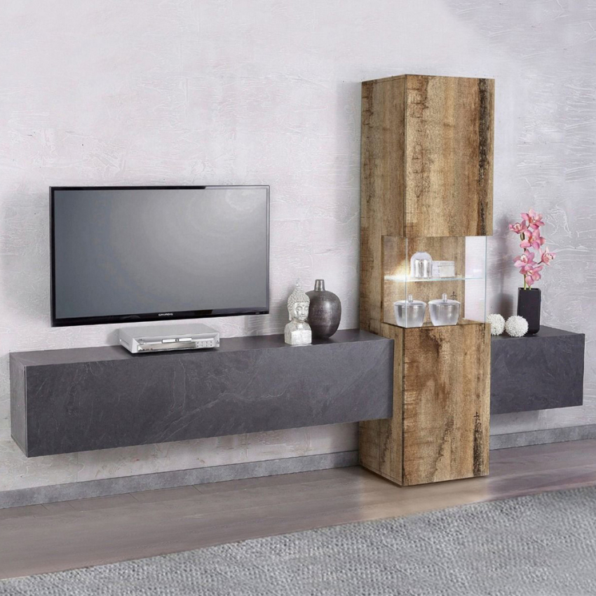 Wohnzimmer Wohnwand Schiefer TV-Ständer Holzvitrine Incontro Wall