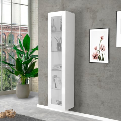 Hochglanz-Weiße Vitrine für Wohnzimmer mit 4 Glasböden Joy Vidrio Aktion