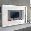 Wohnwand Joy Ledge - Weiß Hochglanz mit TV-Schrank und Hängeschrank mit Glasvitrine Aktion