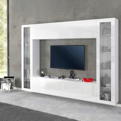 Wohnwand mit TV-Halterung, Hängeschrank und 2 Vitrinen Joy Frame Aktion