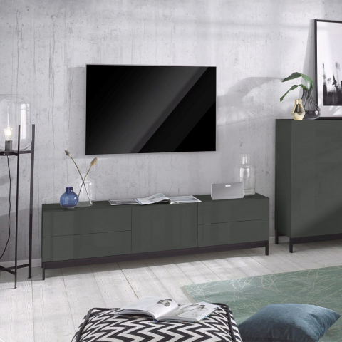 TV-Schrank 170 cm Hochglanz Anthrazit mit Tür und 4 Schubladen Metis Living Up Report Aktion