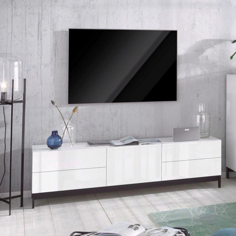 Wohnzimmer TV-Schrank 170cm glänzend weiß 4 Schubladen Metis Living Up