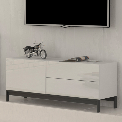TV-Schrank Sideboard Wohnzimmer mit 2 Schubladen weiß glänzend Metis Up