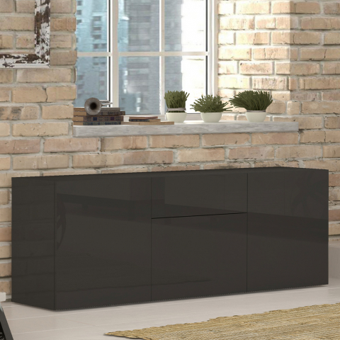 Anrichte Sideboard Wohnzimmer 3 Türen Schublade Anthrazit Hochglanz Metis Four Report Aktion