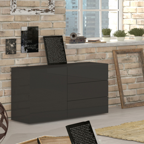 Wohnzimmer-Sideboard mit Tür und 3 Schubladen in Anthrazit glänzend Metis Three Report