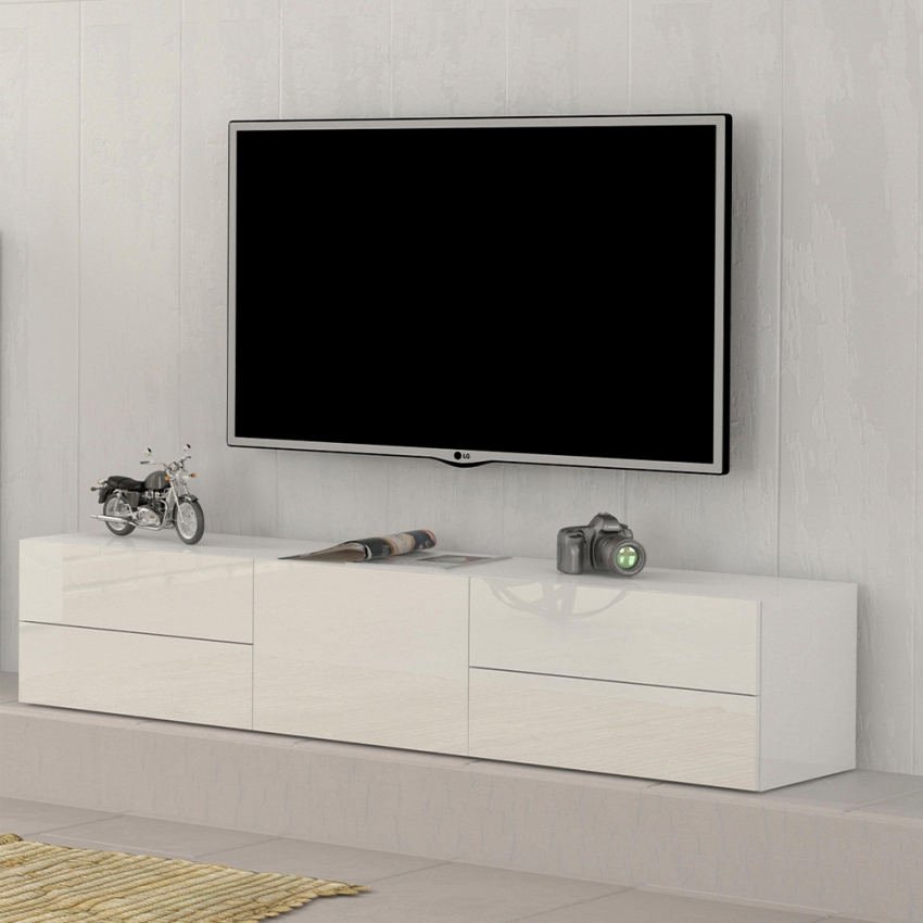 TV-Schrank Weiß Glänzend Design 170cm Tür 4 Schubladen Metis Living