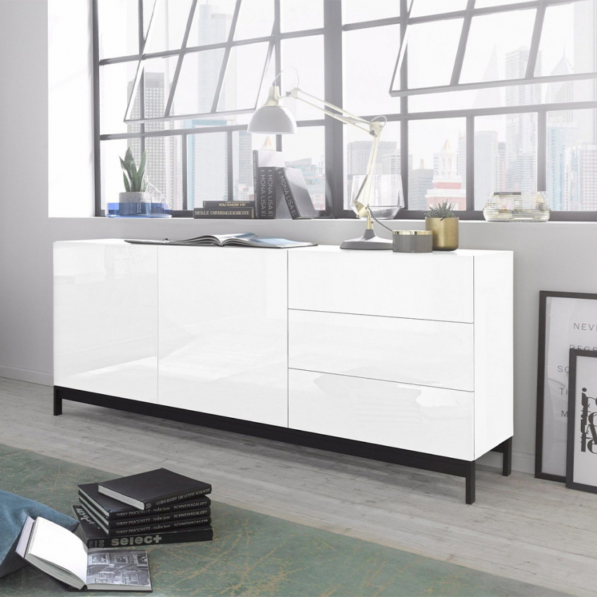 Metis Up Sideboard Wohnzimmer 2 Türen 3 Schubladen 170 cm Hochglanz Weiß Kommode Aktion Metis Up Sideboard Wohnzimmer 2 Türen 3 Schubladen 170 cm Hochglanz Weiß Kommode Aktion
