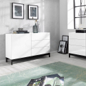 Sideboard Wohnzimmerschrank 110cm mit Tür und 3 Schubladen in Hochglanz Weiß Metis Up Three Aktion
