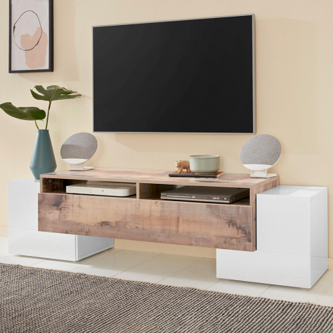 TV-Schrank Klapptür 2 offene Fächer Design 170cm Pillon Acero L