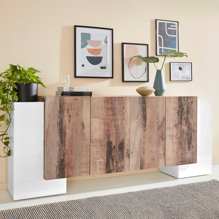Küchen-/Wohnzimmer-Schrank mit 6 Türen, 210 cm, Design Pillon Fabrik Acero Aktion