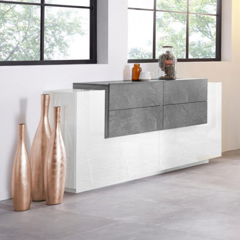 Sideboard 160cm Wohnzimmer Kommode 4 Schubladen 2 Türen Weiß Schiefer New Coro Home Aktion