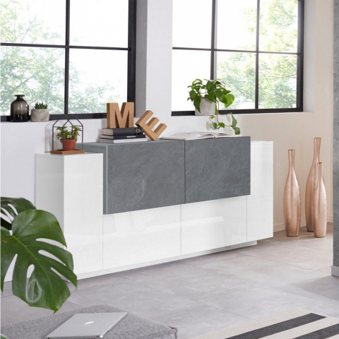 Weiße Sideboard mit vier Türen New Coro Four, modernes Design in Schieferoptik, 160 cm Aktion