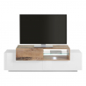 TV-Möbel mit 3 Türen, offenem Fach, 160 cm, Weiß und Holz, New Coro Low M Angebot