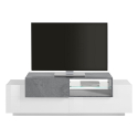 TV-Lowboard New Coro Low M, 160 cm, offene Ablage, 3 Türen, Weiß und Schiefergrau Sales