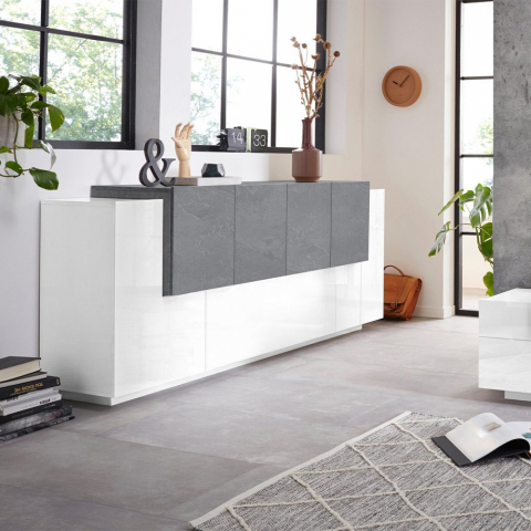Moderne Design-Kommode 200cm in Hochglanz Weiß Schiefer New Coro Kommode Aktion
