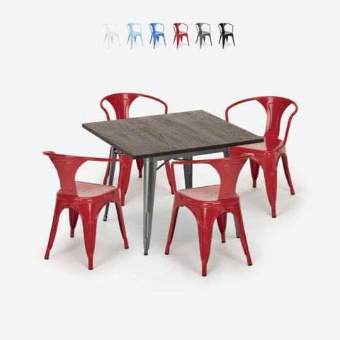 Set  Tisch 80x80cm 4 Stühle tolix Stil im Industrie-Design Küche Bar Hustle Aktion
