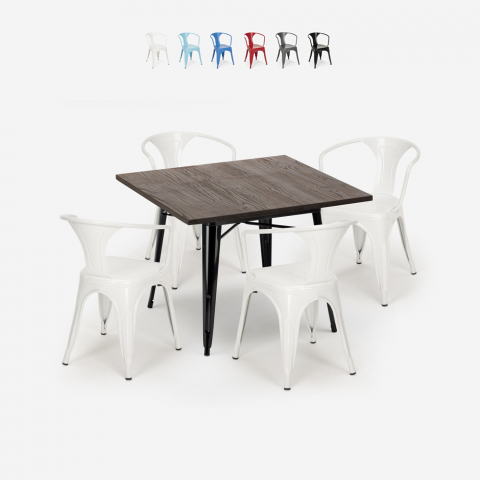 set tisch 80x80cm 4 stühle industriedesign stil küche bar hustle black Aktion