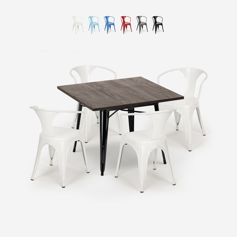 set tisch 80x80cm 4 stühle industriedesign stil küche bar hustle black
