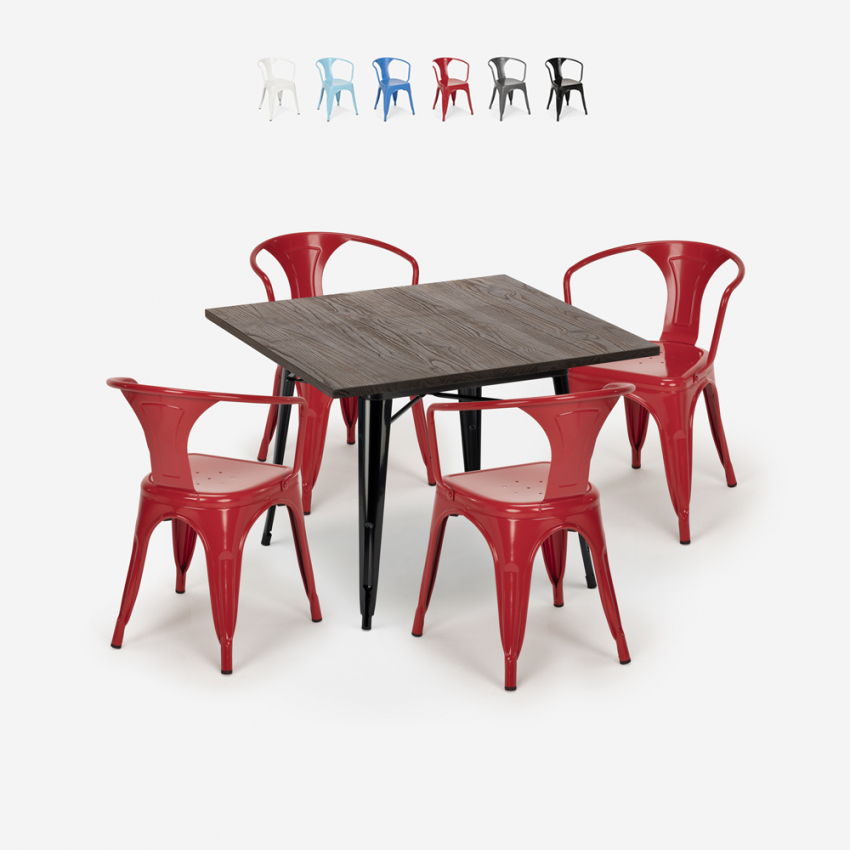 set tisch 80x80cm 4 stühle industriedesign stil küche bar hustle black Katalog