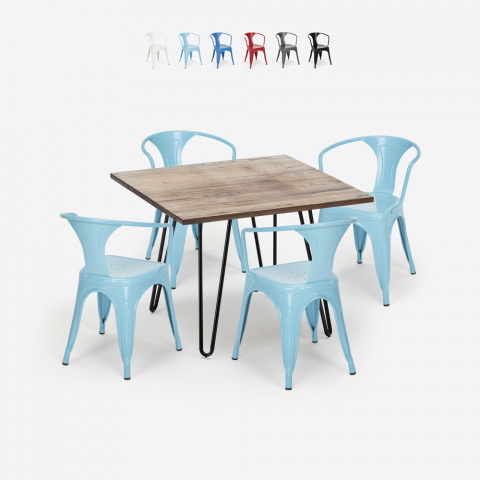 Set Tisch 80x80cm 4 Stühle Industrie design tolix Stil Küche Bar Reims Aktion