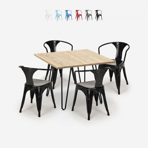 set tisch 80x80cm 4 stühle Lix stil industriedesign bar küche reims light Aktion