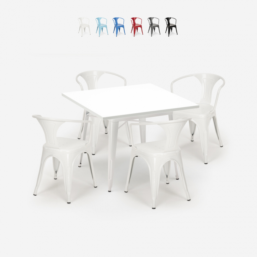 set 4 stühle tisch stahl weiß 80x80cm industriellen stil century white Angebot set 4 stühle tisch stahl weiß 80x80cm industriellen stil century white Angebot