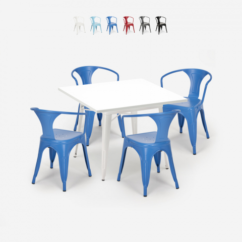 set 4 stühle tisch stahl weiß 80x80cm industriellen stil century white Aktion
