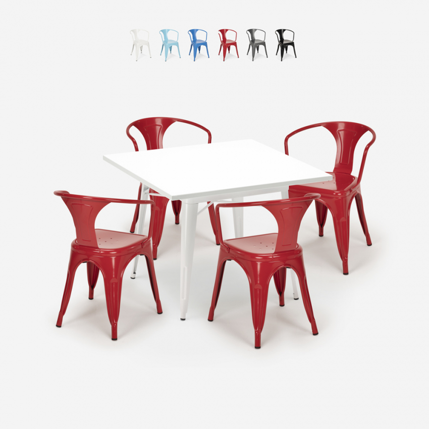 set 4 stühle Lix tisch stahl weiß 80x80cm industriellen stil century white Katalog
