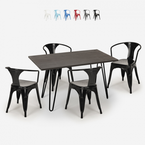 Set Küche Restaurant Holztisch 120x60cm 4 Stühle Industriestil tolix Wismar Aktion